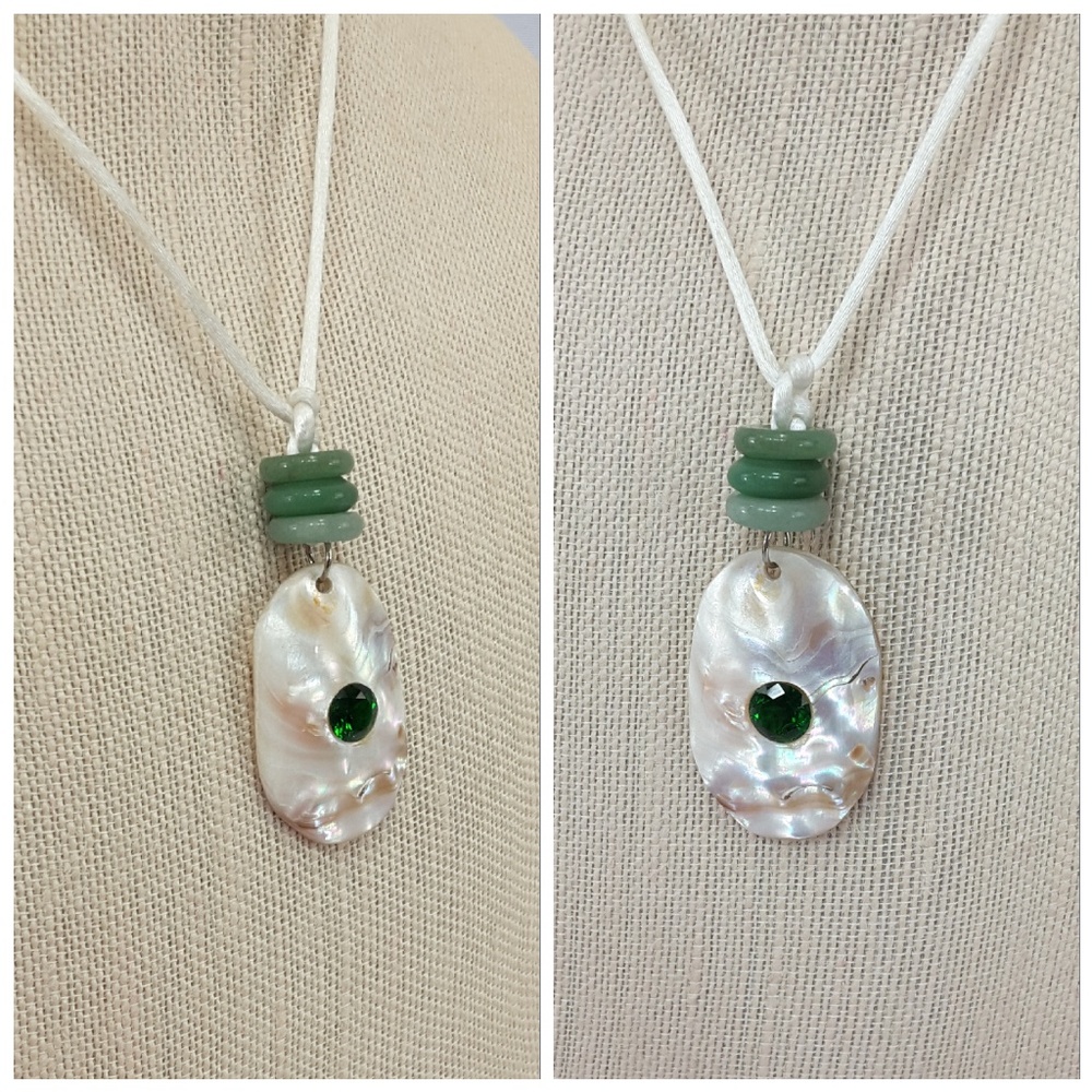 Shell pendant with spacer beads on silk cord,18"